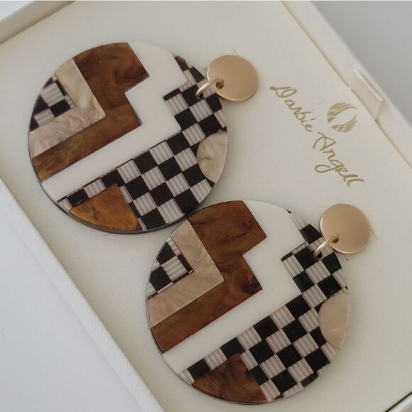 Geometric Earring Darbie Angell Circular Mosaic Earrings With Box #541 - Picture 6 of 10